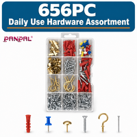 Kit d'Assortiment de 656 Pièces de Quincaillerie Mixte à Usage Quotidien : Clous, Chevilles, Crochets, Vis avec Boîte de Rangement pour l'Entretien Domestique et le Bricolage