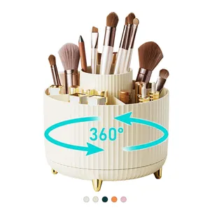 360 Rotating Makeup Brush Holder Organizer 5 Slot Make Up Brush Cup for Cosmetics Art Supply Bathroom Vanity Desktop Organizer