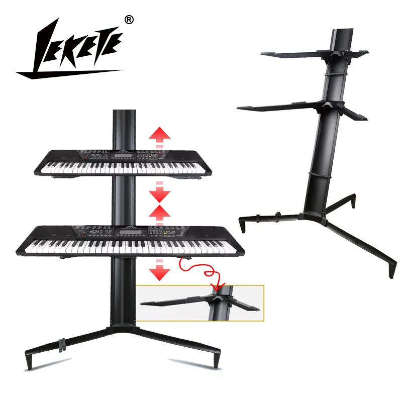 Lekete LKT-08 Китай производитель черный двойная стойка для клавишных инструментов с сумкой пюпитр алюминиевого сплава летательного аппарата