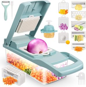 <span class=keywords><strong>Mandoline</strong></span> manuelle multifonction 16-en-1 bleue et blanche pour couper les fruits et légumes, hacher les oignons et trancher les légumes - Product Image 1