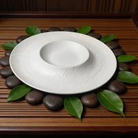 Assiette en mélamine de style japonais à motif volcanique sable mouvant avec compartiment à sauce, assiette à sushi et raviolis pour la cuisine à domicile