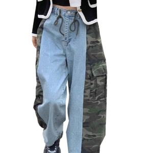 กางเกงยีนส์ขากว้างแบบมีเชือกผูกเอว แต่งลายพรางด้านข้าง ดีไซน์เฉพาะตัว หลากหลายสไตล์ ขายส่งแบบใหม่ - Product Image 2