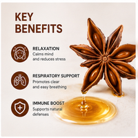 Huile essentielle d'anis étoilé biologique, pure et naturelle, soulage les ballonnements et favorise la digestion ; Convient à une utilisation en médecine et en alimentation.