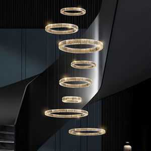 Lámpara de Araña Espiral de Cristal K9 Dorado de Lujo, Moderna, de 8 Niveles, para Vestíbulo de Hotel, Sala de Estar de Villa, Escaleras - Product Image 4