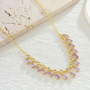 2022 lujosos collares de tenis de oro con diamantes pavé collar de cristal de gota de agua de piedra rosa y verde - Product Image 3