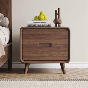 Mesita de noche moderna de madera maciza de nogal, mesita de noche minimalista de madera maciza, armario de almacenamiento, muebles de dormitorio - Product Image 1