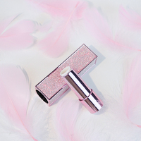 Tube de rouge à lèvres ou baume à lèvres vide de luxe en plastique avec bouchon à vis, calibre 12,1 mm, rose métallisé super pailleté, violet, avec logo personnalisé