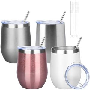 12oz Wine Tumbler with Lid Wine Glasses Double Wall Vacuum Travel Mugs stainless steel Coffee <b>Cup</b> for <b>Cold</b> & Hot Drinks - Product Image 1