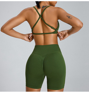 Wholesale Thin Strap Sports Bra Adjustable Crisscross <b>Back</b> Padded Backless Yoga Crop <b>Top</b> <b>Low</b> Impact Pilates Fitness Activewear - Product Image 3