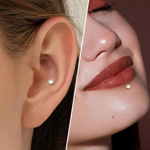 Boucles d'oreilles clous en titane en forme de cœur, bijoux de lèvre en alliage G23, piercing corporel, usage quotidien, serti de cristaux d'améthyste - Product Image 2