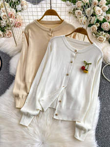 Cárdigan <span class=keywords><strong>de</strong></span> punto con cuello redondo y diseño tridimensional <span class=keywords><strong>de</strong></span> calabaza, para mujer, <span class=keywords><strong>de</strong></span> lujo, para otoño/invierno, con botones metálicos, corte holgado y ajustado. - Product Image 1