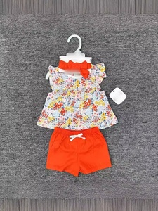Estate all'ingrosso fascia per capelli per bambini manica corta e <span class=keywords><strong>pantaloncini</strong></span> 3 pezzi estate Set carino stampato per bambini in cotone morbido Set - Product Image 5