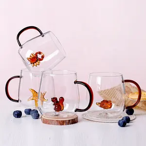 Neuankömmling 3D Neuheit Tier pflanze in Glas Kaffeetasse Niedliche Trinkgläser Milch becher mit farbigem Griff - Product Image 1
