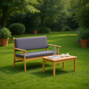 ชุดโซฟาสวนไม้อะคาเซียแข็งพร้อมเบาะรองนั่ง เฟอร์นิเจอร์กลางแจ้ง 2 ชิ้น ดีไซน์เรียบง่าย - Product Image 2