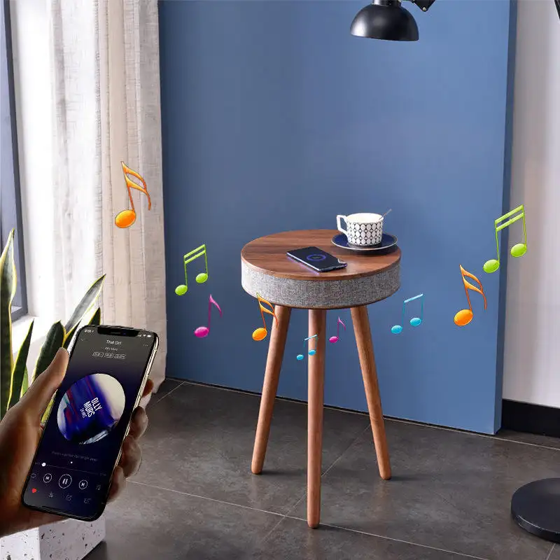 Çok fonksiyonlu oturma odası mobilya kablosuz şarj taşınabilir moda akıllı hoparlör sehpa hoparlörler