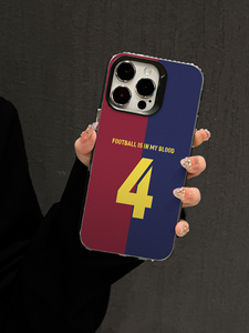 Funda para Teléfono con Número 4 de Fútbol, Funda Deportiva Resistente a Impactos en Rojo y Azul para iPhone 16/15/14/13/12 Pro Max, Funda Antigolpes - Product Image 2