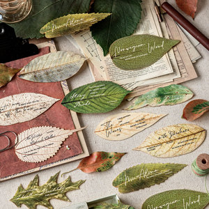 Papier de scrapbooking vintage en forme de feuille naturelle, <span class=keywords><strong>texte</strong></span> anglais cursive rétro, feuilles de plantes séchées découpées, feuilles de notes pour <span class=keywords><strong>collage</strong></span> botanique - Product Image 1
