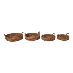Set di vassoi decorativi moderni rotondi in rattan intrecciato con manici per tavolino da caffè, decorazione per la casa, centrotavola. - Product Image 2