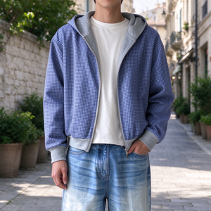 Sweat-shirt thermique à capuche zippé pour homme, en coton mélangé épais, doublure à carreaux, logo personnalisé du fabricant, style streetwear, TKAN1011 - Product Image 3