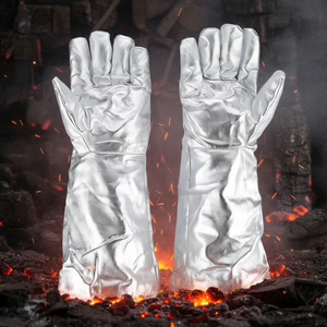 قفازات طويلة بطول 45 سم مقاومة للحرارة الشعاعية عند درجة 1000 مئوية ذات لون ألومنيوم لامع قفازات واقية للحرارة أثناء العمل مغطاة بالألومنيوم - Product Image 1