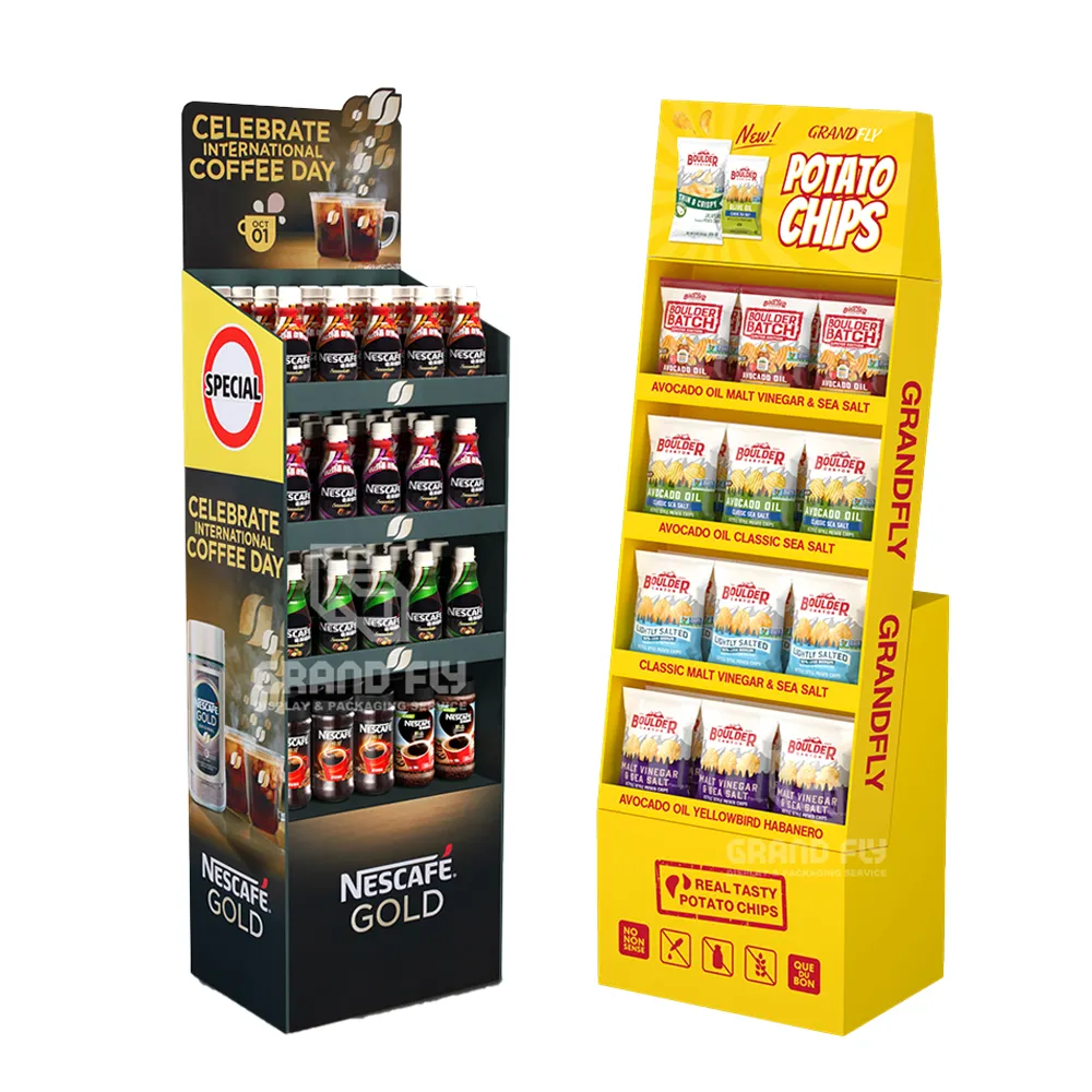 Custom Retail Corrugated Cardboard Display Logo Rack Shelf POP Floor Carton Promotion Product Cardboard Counter Displays Stand
