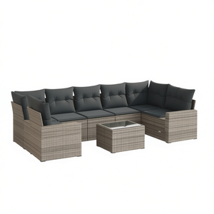 <b>Grey</b> Pe Rattan Garden Sofa Set 6 Seater Steel <b>Frame</b> Outdoor Furniture Contemporary Design - Product Image 1