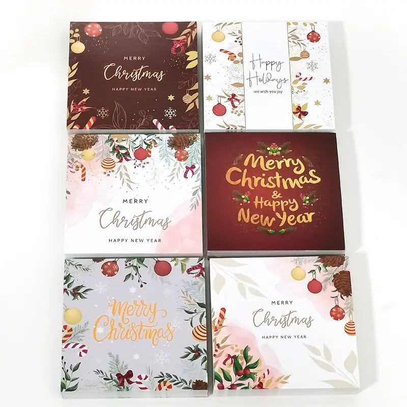 8*8Cm 250gsm Vrolijke Kerstkaarten Geschenkverpakking Afdrukken Oem Goedkope Groeten Kerstkaarten Ingevoegd Gift Card E-Mail Levering