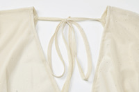 Robe élégante en maille à col en V, unie, à manches longues, dos nu, manches bouffantes, style cache-cœur pour femme