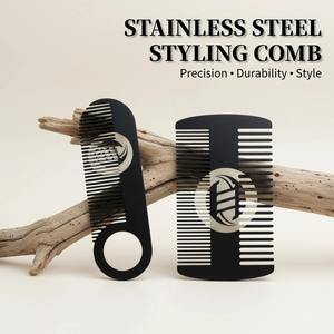 Peigne à barbe pour homme en acier inoxydable, à dents fines, portable, outils de coiffage pour la tête huilée - Product Image 4