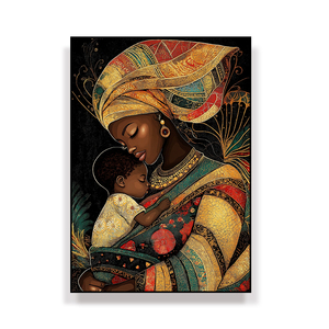 Retrato africano moderno pintura al óleo imagen colorida de madre abrazando al bebé para decoración del hogar y regalo del Día de la madre - Product Image 2