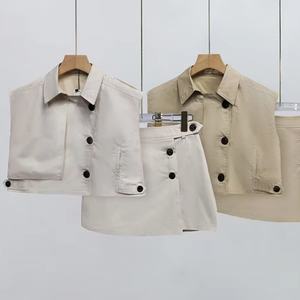 Ensemble tailleur décontracté pour femme, gilet sans manches à revers et jupe courte boutonnée, qualité supérieure, personnalisable OEM/ODM, vente en gros - Product Image 1