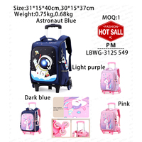 Sac à dos d'étudiant à double épaule grande capacité avec roulettes, motif licorne astronaute cœur de fille mignon, collection 2026