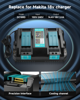 2 pak pengganti 18 Volt alat listrik baterai isi ulang dengan 14.4 v-18 V Port Ganda pengisi daya untuk Makita BL1815 BL1850B BL1830