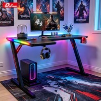 Bureau de jeu en forme de L extensible, table d'angle réversible avec station de travail gaming RGB pour les distributeurs