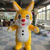 QUTENG Costume de mascotte gonflable en peluche lapin rouge mignon de 2,6 m en coton pour événements Mardi Gras/Carnaval, unisexe pour adultes