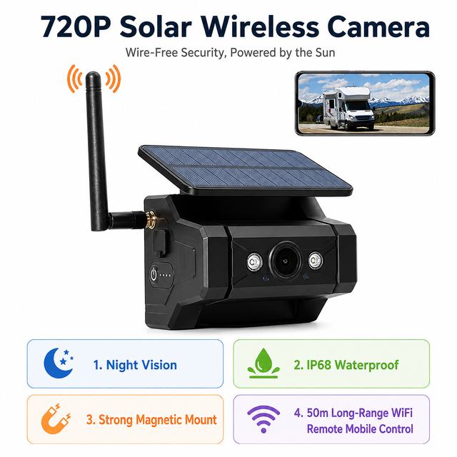 Wireless Solar Powered Outdoor Camera HD 720P Night Vision IP68 Waterproof Smart Security Camera System