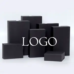 Embalagem de embalagem de cosméticos para joias, logotipo personalizado, caixa de papel dobrável de alta qualidade, caixa de papel preta