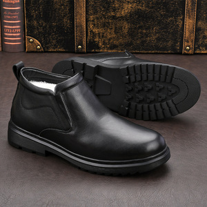 Bottes d'hiver pour hommes en cuir véritable, bout rond, doublure en fourrure, semelle en caoutchouc, antidérapantes, chaudes, pour la neige - Product Image 1