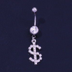QIFEI Hiphop dollar buikknop ringen <span class=keywords><strong>punk</strong></span> strass hangende buikpiercing sieraden buikketting - Product Image 6