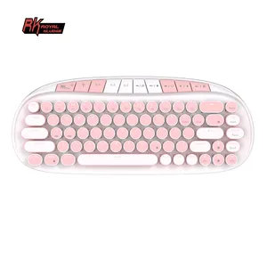 Royal Kmudge RK Bulat 60% Gaya Mesin Tik Mini Keyboard Mekanik Diy Putaran Keycaps Retro Putih Rgb Gaming Keyboard Mekanik