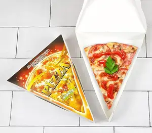 Kotak kemasan Pizza kertas wadah makanan segitiga sekali pakai kustom kotak pemotong Pizza cetak