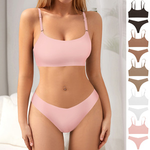 Ensemble de lingerie sexy respirante pour femmes, soutien-gorge push-up sans couture et culotte string avec bretelles réglables – Vente en gros - Product Image 1