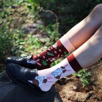 AB Socks Cartoon gebreid asymmetrisch ontwerp Trendy eigenzinnig kleurrijk paar tot halverwege de kuit