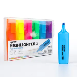 Gxin 6 ألوان نيون هايلايتر لامعة للكبار الذين يكتبون بسلاسة رسم مجموعة أقلام فلورسنت مخصصة