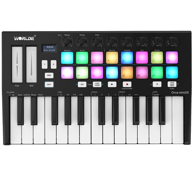WORLDE Mini II Portable USB MIDI Keyboard Controller 25 Key Portable Musical Instrument  Control ORCA MINI 25(MIDI Controller)