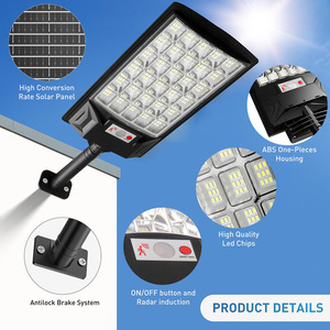ไฟถนนพลังงานแสงอาทิตย์ 100W LED แบบติดผนังพร้อมรีโมทคอนโทรล สำหรับใช้งานภายนอกอาคาร - Product Image 2