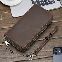 Dompet Panjang Kulit Asli Vintage dengan Resleting Ganda, Tas Selempang, Tempat Kartu, Kantong Ponsel, Logo Kustom