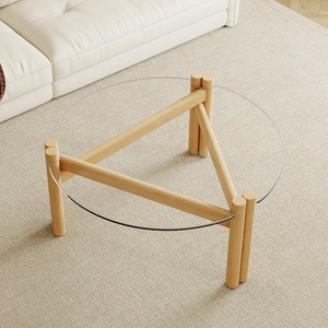 NKAHS Compact Solid Wood Glass Coffee <b>Table</b> Modern Adjustable Height Portable Decorative <b>Round</b> <b>Side</b> <b>Table</b> - Product Image 1