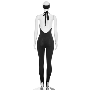 Viviblook D26JP270 Mono de yoga para mujer, sin mangas, con tirantes halter, con cordones en la espalda, mono informal de una pieza con diadema - Product Image 2
