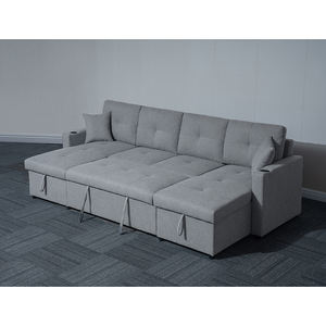 Canapé-<span class=keywords><strong>lit</strong></span> modulable moderne en forme de L avec plusieurs compartiments de <span class=keywords><strong>rangement</strong></span> Canapé d'angle gris foncé pour le salon - Product Image 6